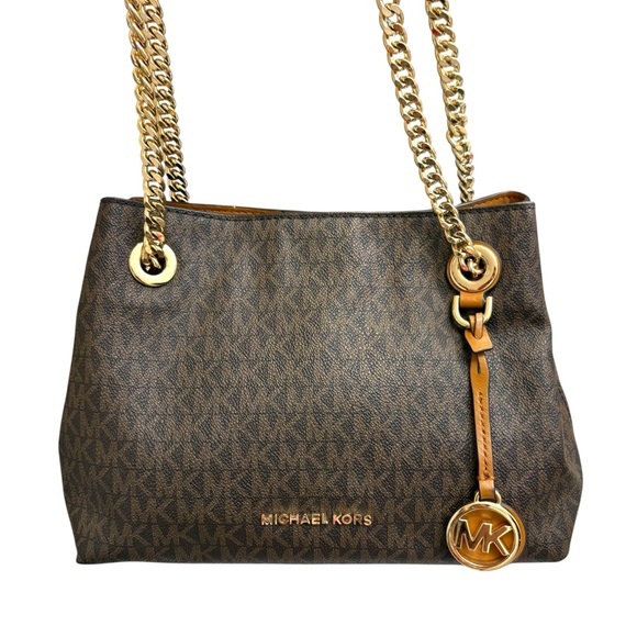 Michael Kors RARE signature ML brown small “medium” jet set chain messenger bag - Picture 1 of 15